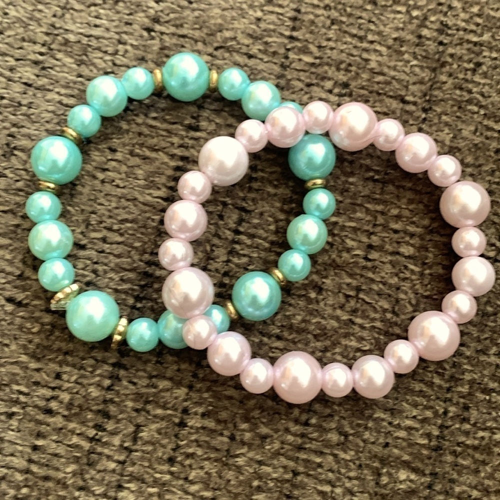 Homemade Stretch Beaded Bracelets, 7” Colorful beads, Set of 2 New Bracelets
